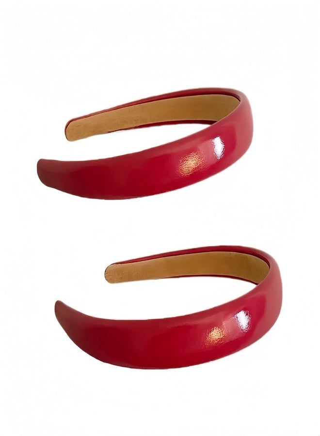 طقم ربطات شعر من الجلد الأحمر من وينتوين آب، قطعتان، بتصميم كلاسيكي لامع، عريض، إسفنجي، مانع للانزلاق، إكسسوارات شعر نسائية - Image 1